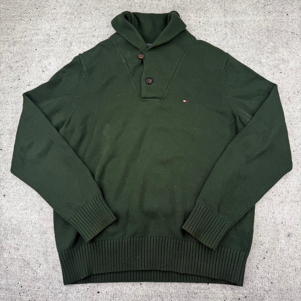 Tommy Hilfiger Shawl-Collar Neck Dark Green Pullover Sweatshirt Mens Medium